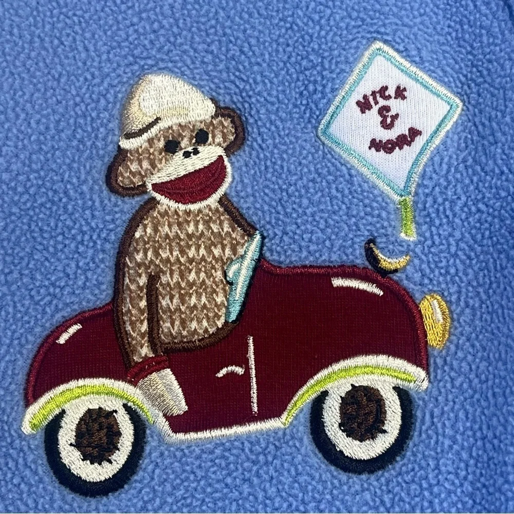 Nick & Nora Toddlers Sock Monkey Robe With Pockets Blue Size 4